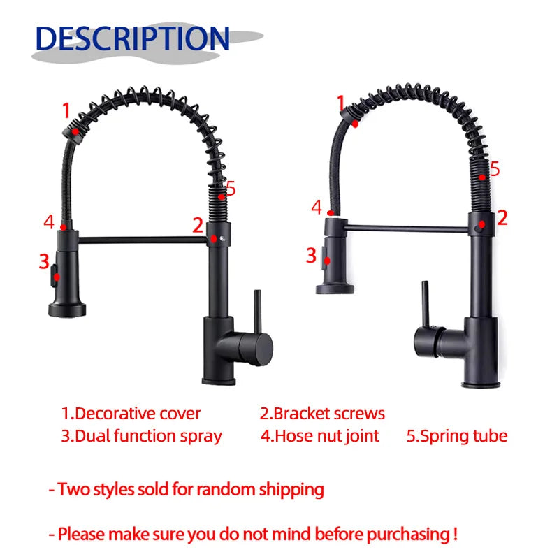 Stainless Steel Kitchen Faucet – Pull-Down Spring Spout with 360° Rotation | Matte Black