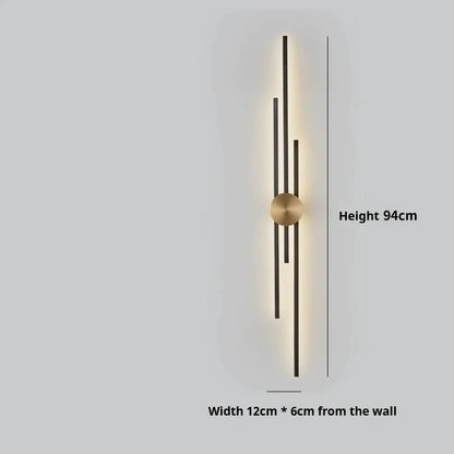 Modern Long Wall Lamp – Luxury Black & Gold LED Sconce | Bedroom, Hallway, Living Room