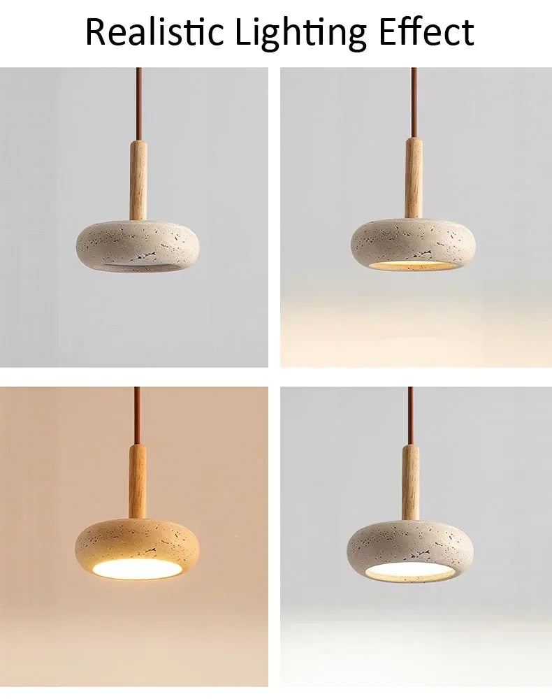 Wabi Sabi Stein-Pendelleuchte – Runder LED-Kronleuchter für Ess- und Wohnzimmer