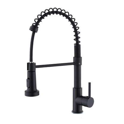 Stainless Steel Kitchen Faucet – Pull-Down Spring Spout with 360° Rotation | Matte Black