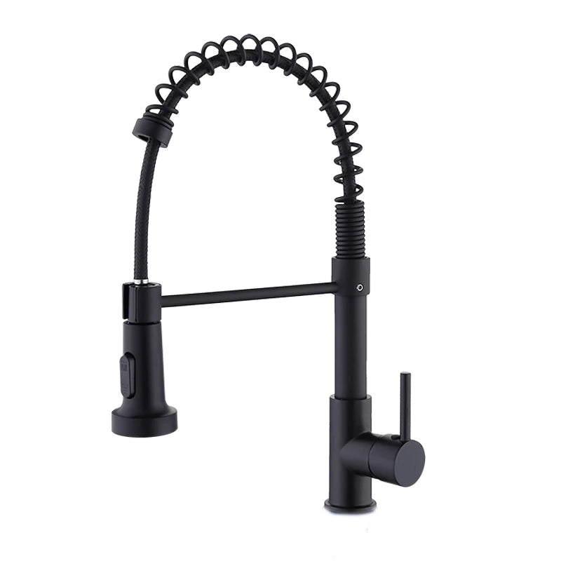 Stainless Steel Kitchen Faucet – Pull-Down Spring Spout with 360° Rotation | Matte Black