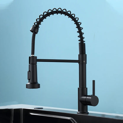 Stainless Steel Kitchen Faucet – Pull-Down Spring Spout with 360° Rotation | Matte Black