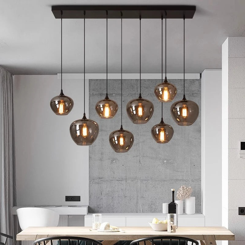Glass pendant multiple lamps smoked glass mix