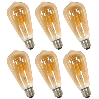 E27 LED Edison Glühbirne 4W Vintage Retro Filamentlampe ST64 Amber Glas Warmweiß 3000K 430LM Energiesparend Antik Schraubsockel Dekorative Glühbirne