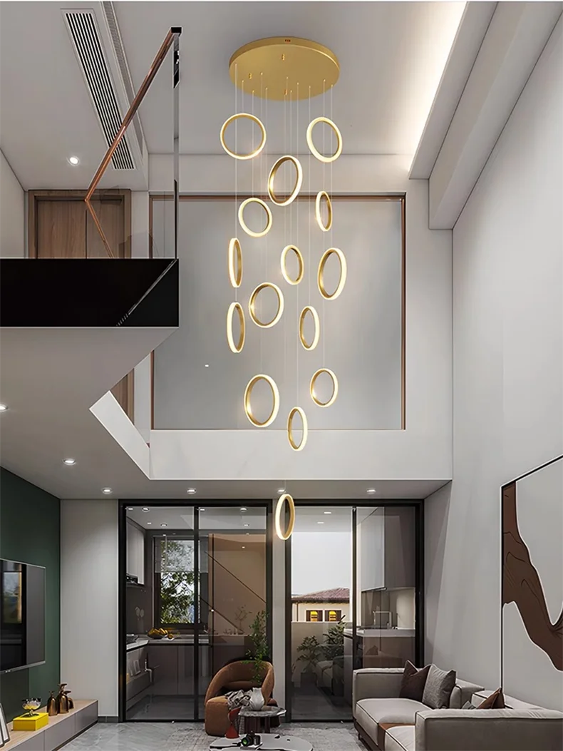 Stairwell Chandelier Crystal Ring - Modern for Staircase & High Ceilings
