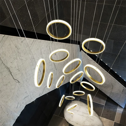 Stairwell Chandelier Crystal Ring - Modern for Staircase & High Ceilings