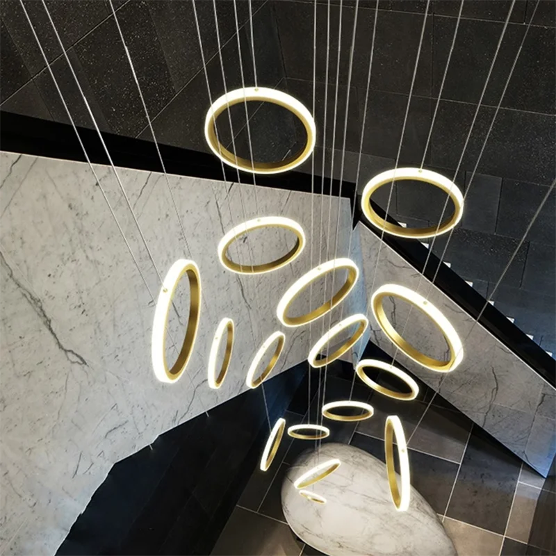 Stairwell Chandelier Crystal Ring - Modern for Staircase & High Ceilings