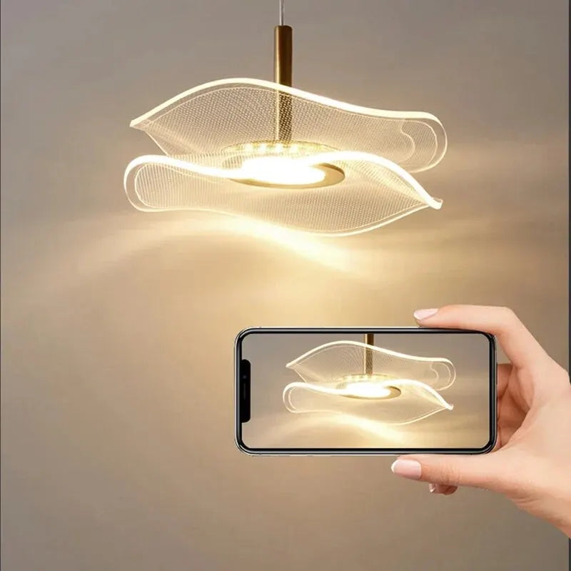 Lotus Leaf LED Pendant Light - Modern Gold Acrylic Ceiling Lamp