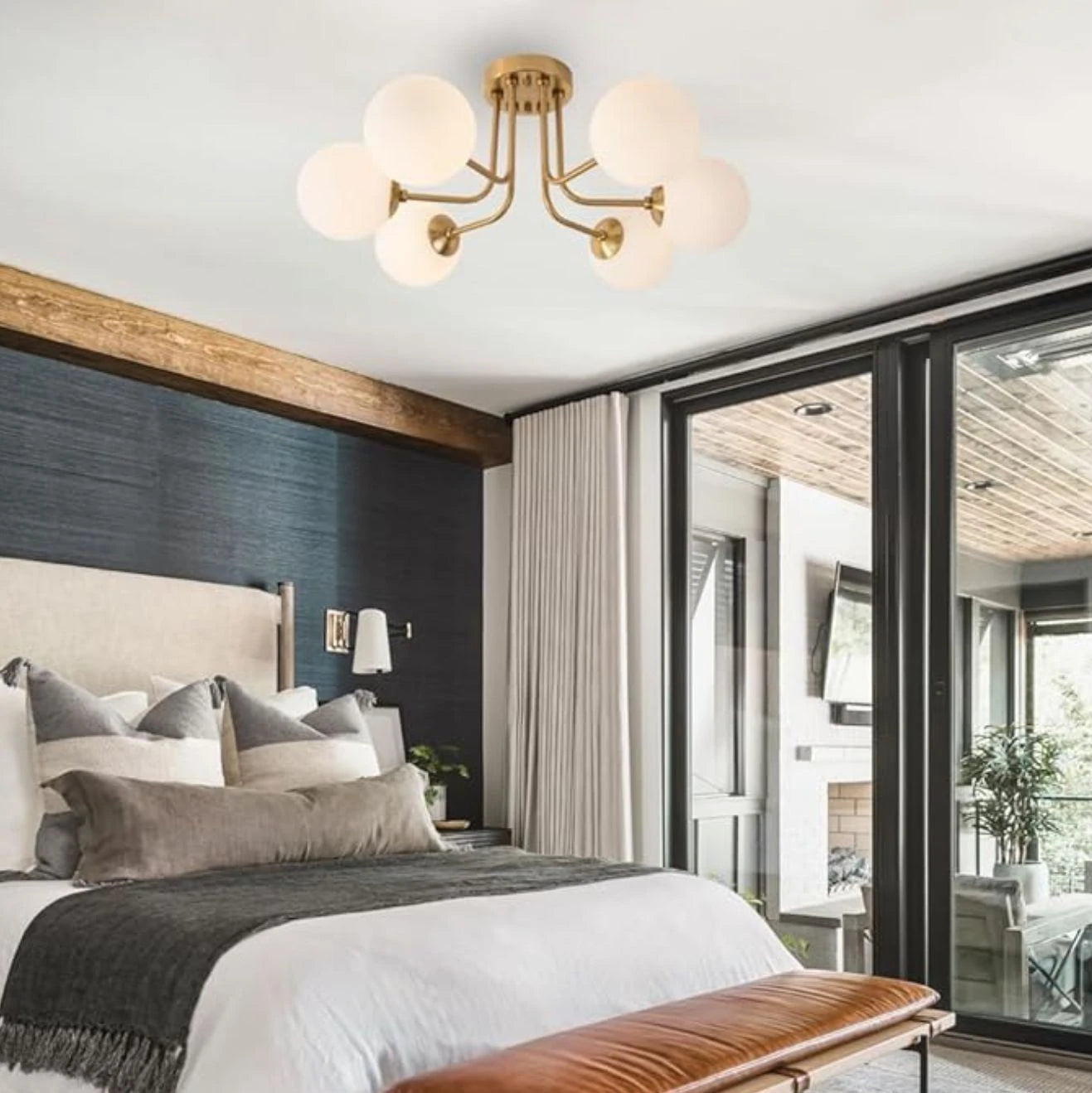 Nordic Glass Ball Ceiling Light - Modern Wrought Iron Flush Mount for Bedroom & Hallway