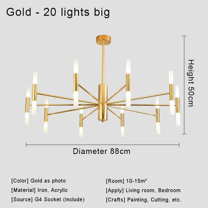 Moderne Nordic Design LED Hanglamp - G4 Kroonluchter Zwart/Goud