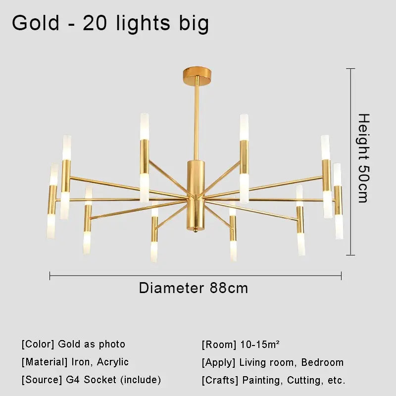 Moderne Nordic Design LED Hanglamp - G4 Kroonluchter Zwart/Goud