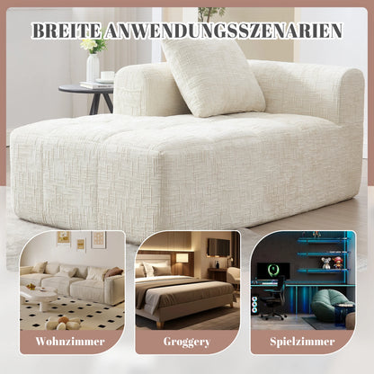 Luxury Beige Chenille Chaise Lounge Sofa - 2-Seater with Storage Pockets