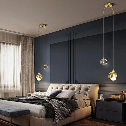 Arc Arm Crystal Pendant Light – Black & Gold
