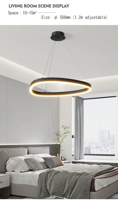 LED Ring Chandelier - Modern Pendant Light for Living Room, Bedroom & Dining Room