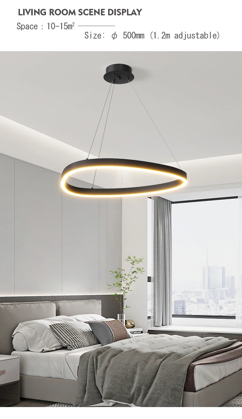 LED Ring Chandelier - Modern Pendant Light for Living Room, Bedroom & Dining Room