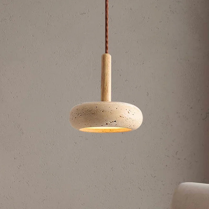 Wabi Sabi Stein-Pendelleuchte – Runder LED-Kronleuchter für Ess- und Wohnzimmer