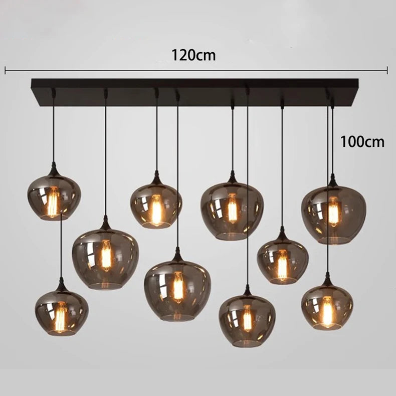 Glass pendant multiple lamps smoked glass mix