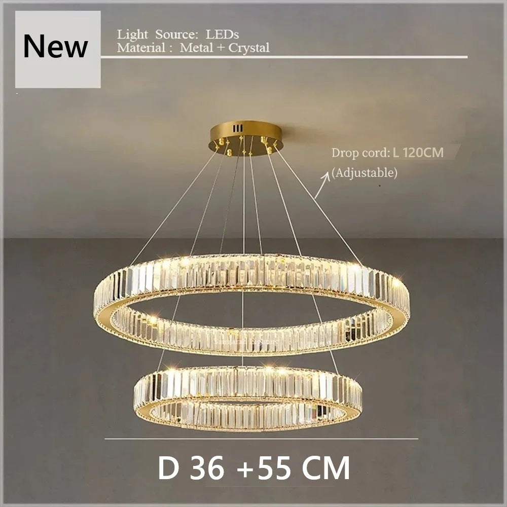 Crystal Chandelier Double Rings 55cm - Pendant Light