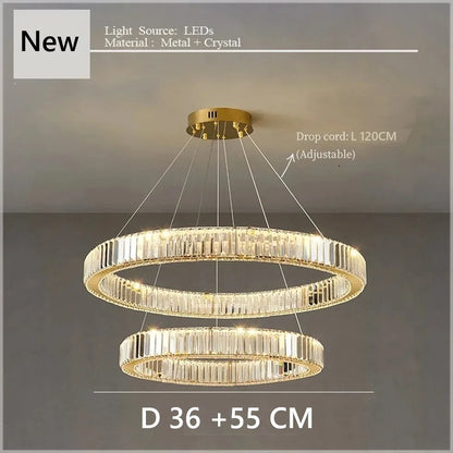 Crystal Chandelier Double Rings 55cm - Pendant Light