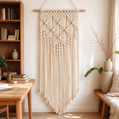 Boho-Makramee-Wandbehang – Handgewebter Baumwoll-Wandteppich