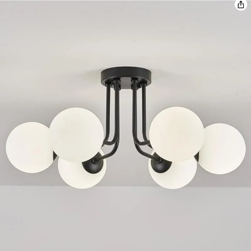 Nordic Glass Ball Ceiling Light - Modern Wrought Iron Flush Mount for Bedroom & Hallway