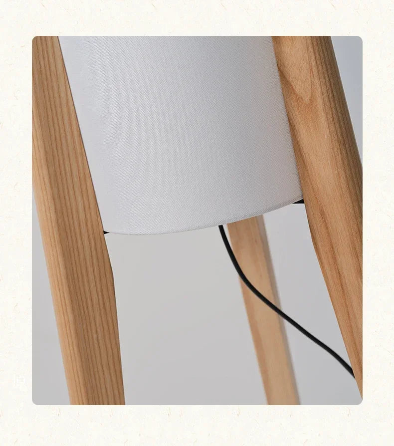 Japanese Retro Solid Wood Floor Lamp - Fabric Lampshade Standing Light
