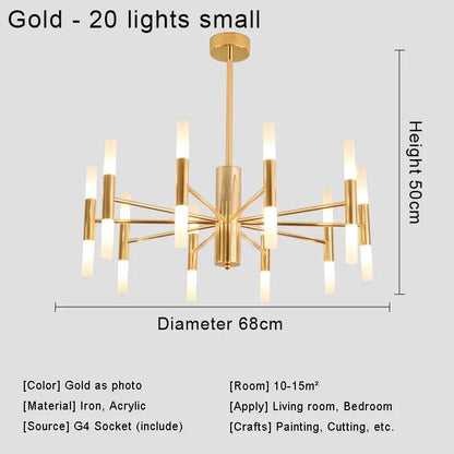 Moderne Nordic Design LED Hanglamp - G4 Kroonluchter Zwart/Goud