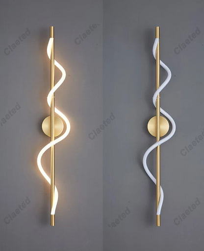 LED Spiral Wall Lamp – Modern Black & Gold Sconce | Bedroom, Living Room, Hallway
