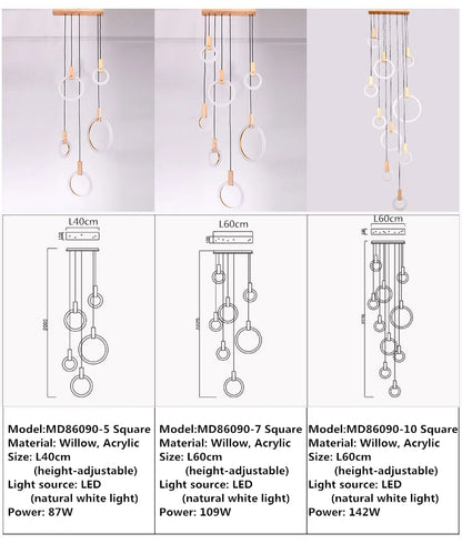 Wooden Ceiling Chandelier - Modern Pendant Light for Living Room, Bedroom & Dining Room