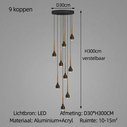 LED-Treppenhaus-Pendelleuchte – Schwarz und Gold