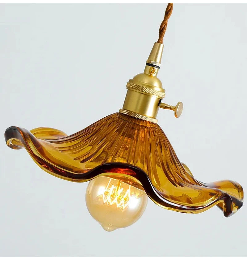 Flower Glass Pendant Lamp - Copper Ceiling Chandelier