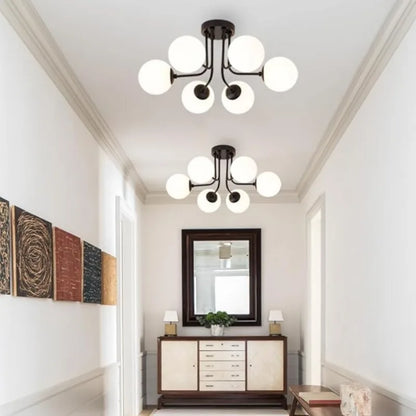 Nordic Glass Ball Ceiling Light - Modern Wrought Iron Flush Mount for Bedroom & Hallway