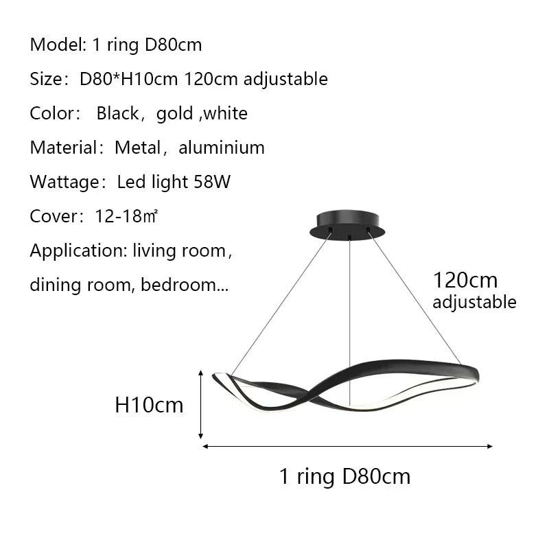 Modern Wavy Ring LED Pendant Light - Circular Designer Chandelier