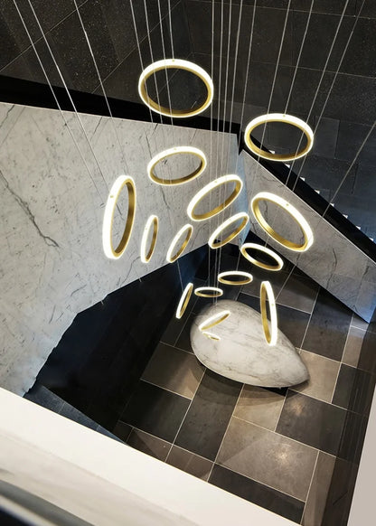 Stairwell Chandelier Crystal Ring - Modern for Staircase & High Ceilings
