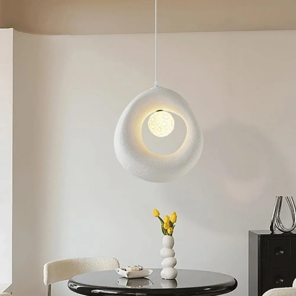 Modern Wabi-Sabi Pendant Light - White Textured Ceiling Lamp