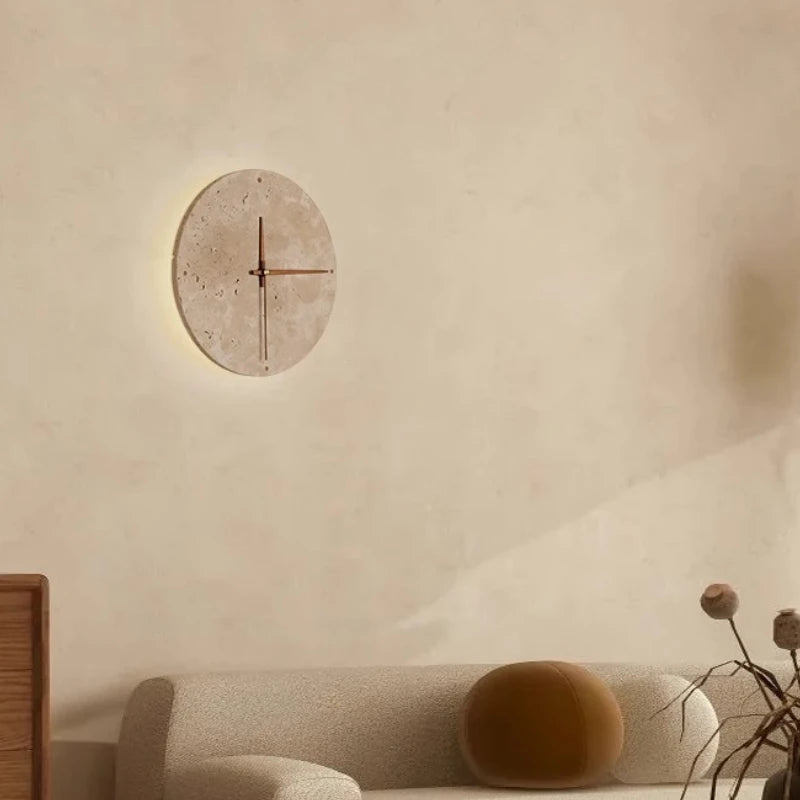 Runde LED-Wanduhr aus Stein – Wabi-Sabi, 23 oder 30 cm