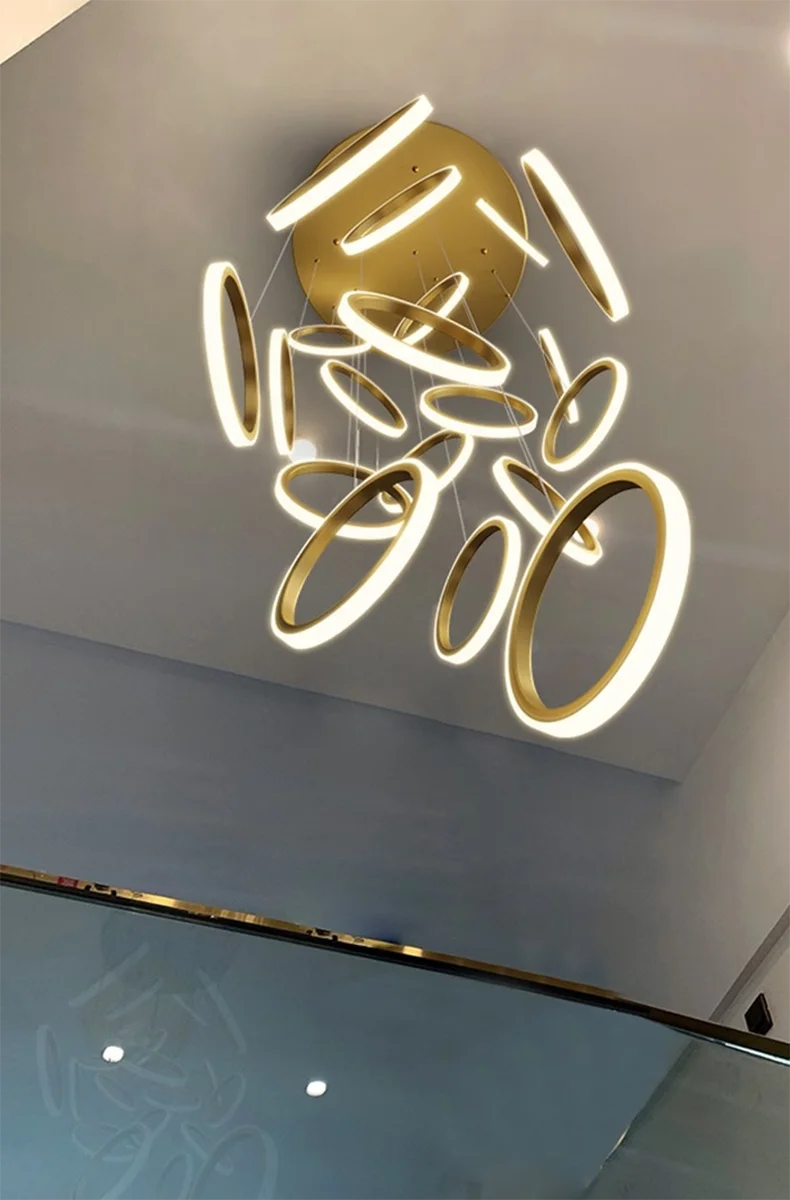 Stairwell Chandelier Crystal Ring - Modern for Staircase & High Ceilings