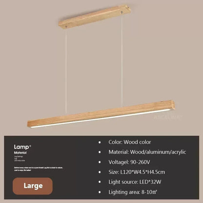 LED Pendant Light - Wood Long Strip - Kitchen Island Lighting