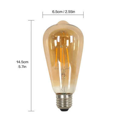 E27 LED Edison Glühbirne 4W Vintage Retro Filamentlampe ST64 Amber Glas Warmweiß 3000K 430LM Energiesparend Antik Schraubsockel Dekorative Glühbirne