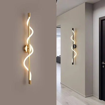 LED Spiral Wall Lamp – Modern Black & Gold Sconce | Bedroom, Living Room, Hallway