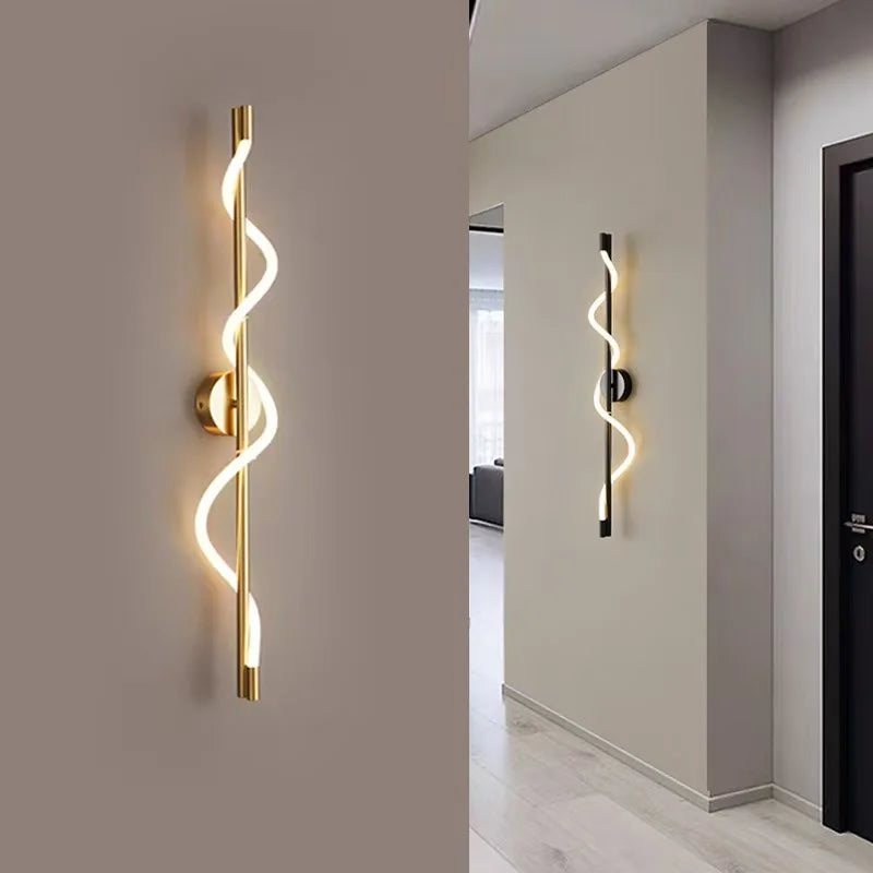 LED Spiral Wall Lamp – Modern Black & Gold Sconce | Bedroom, Living Room, Hallway