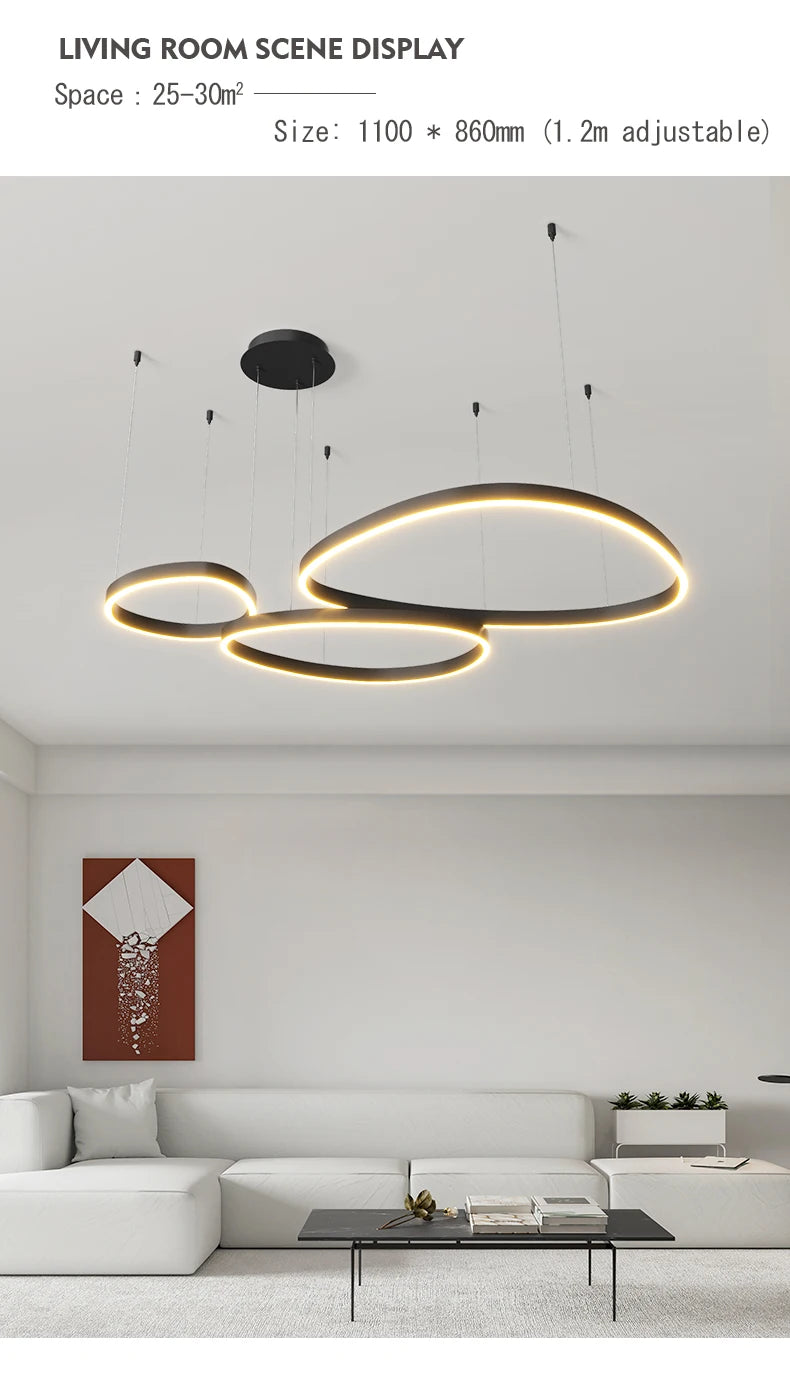 LED Ring Chandelier - Modern Pendant Light for Living Room, Bedroom & Dining Room