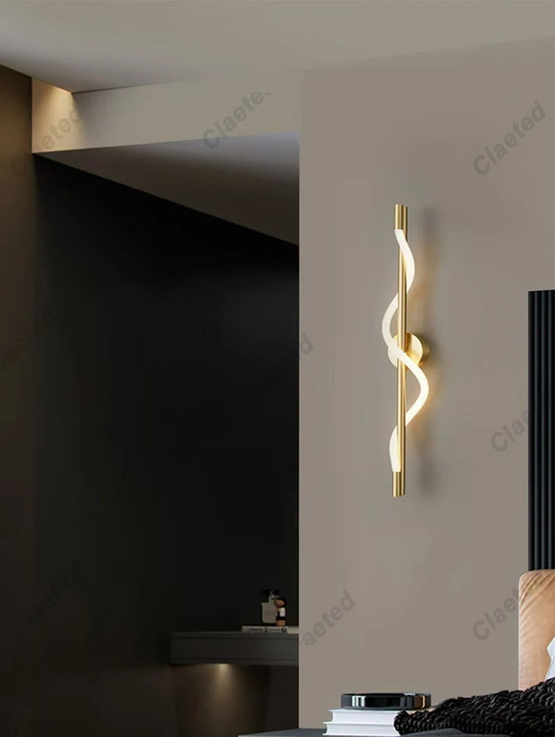 LED Spiral Wall Lamp – Modern Black & Gold Sconce | Bedroom, Living Room, Hallway