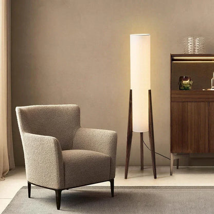 Japanese Retro Solid Wood Floor Lamp - Fabric Lampshade Standing Light
