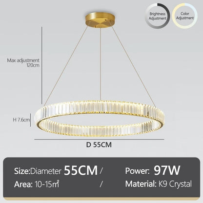 Crystal Chandelier Double Rings 55cm - Pendant Light