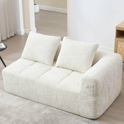 Luxury Beige Chenille Chaise Lounge Sofa - 2-Seater with Storage Pockets