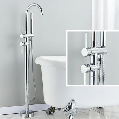 Floor Standing Bathtub Faucet - Single Handle Mixer with 360° Swivel Spout & Hand Shower