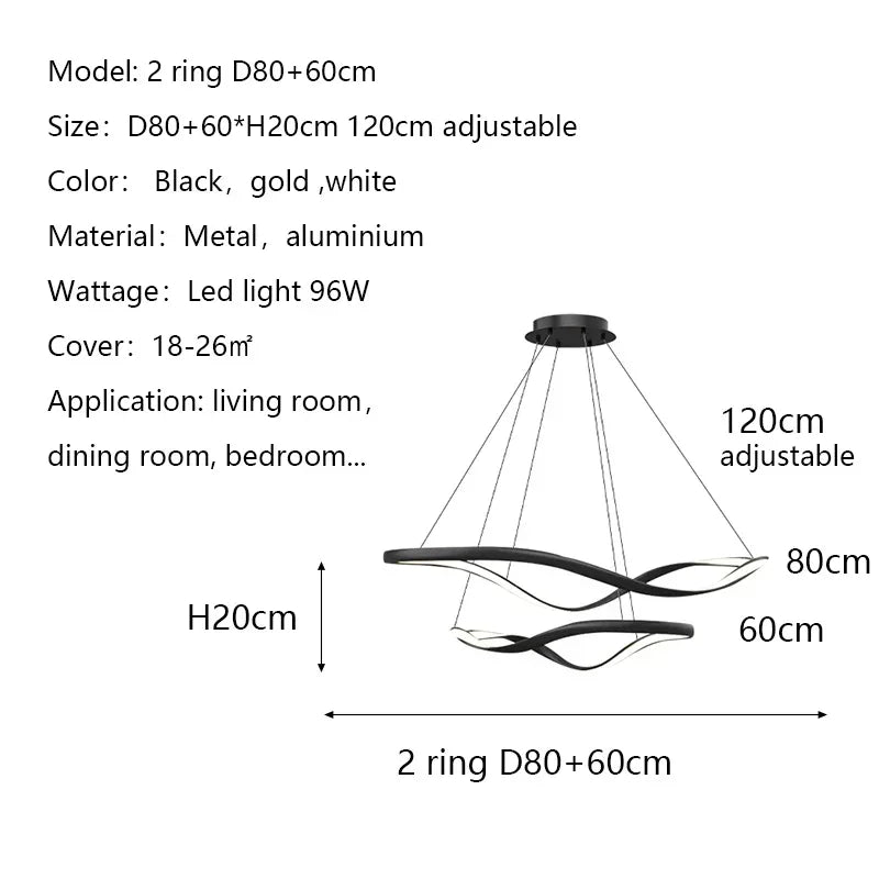 Modern Wavy Ring LED Pendant Light - Circular Designer Chandelier