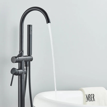 Floor Standing Bathtub Faucet - Single Handle Mixer with 360° Swivel Spout & Hand Shower