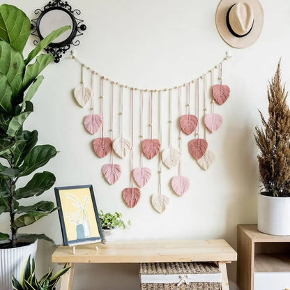 Boho-Makramee-Wandbehang mit Blättern – 120 × 75 cm